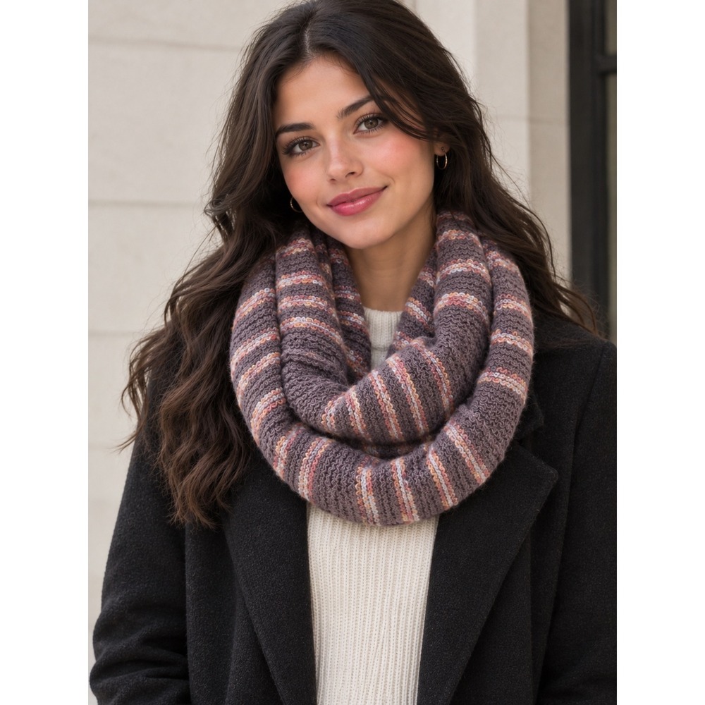Mia & Tess Scarf Womens NoSz Infinity Purple Tan Fringe NWT